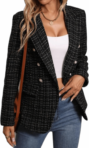 2025 Women's Spring Tweed Blazer Jacket Plaid Fully-Lined Fashion